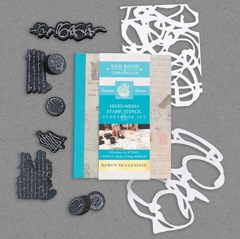Mixed Media Stamp Stencil and Storybook Set European Scripts